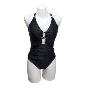 One Piece Swimsuit Plunge V Neck Bathing Suit Keyhole Swimwear 14 Black
